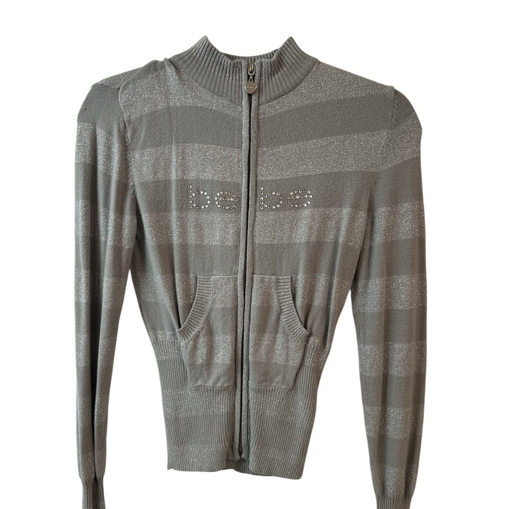 Bebe Metallic Gray Striped Sweater